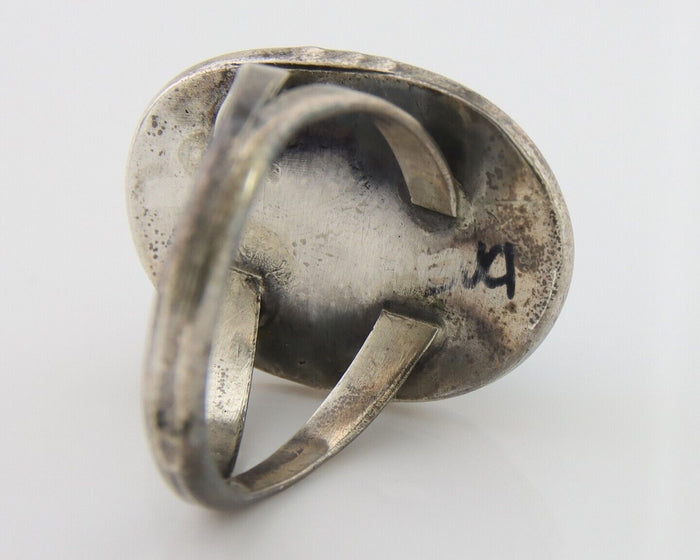 Navajo Ring 925 Silver Blue Turquoise Artist Signed Platero FNE C.80's Size 7.0