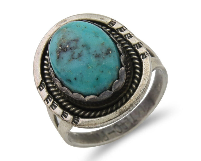 Navajo Ring 925 Silver Blue Turquoise Artist Signed Platero FNE C.80's Size 7.75