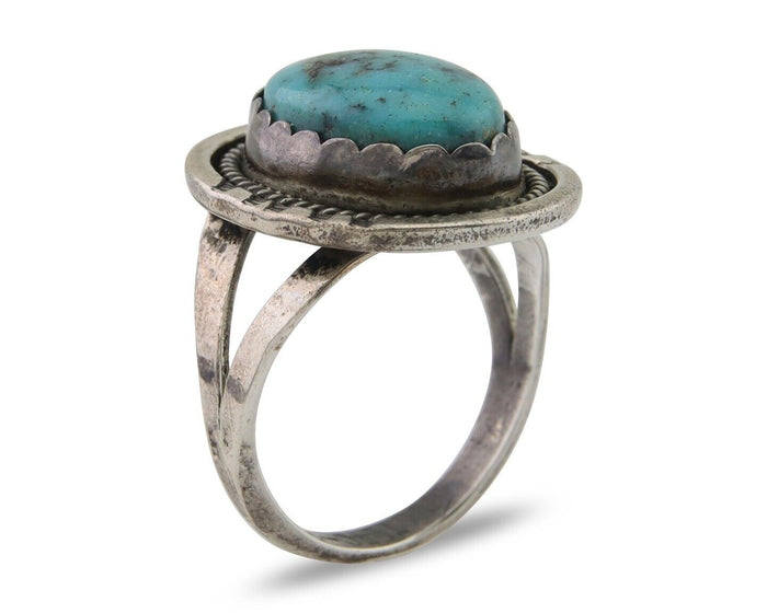 Navajo Ring 925 Silver Blue Turquoise Artist Signed Platero FNE C.80's Size 7.75