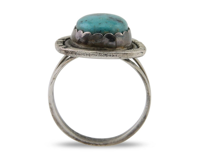 Navajo Ring 925 Silver Blue Turquoise Artist Signed Platero FNE C.80's Size 7.75
