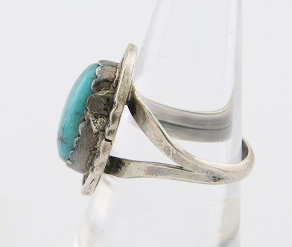 Navajo Ring 925 Silver Blue Turquoise Artist Signed Platero FNE C.80's Size 7.75