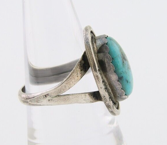 Navajo Ring 925 Silver Blue Turquoise Artist Signed Platero FNE C.80's Size 7.75