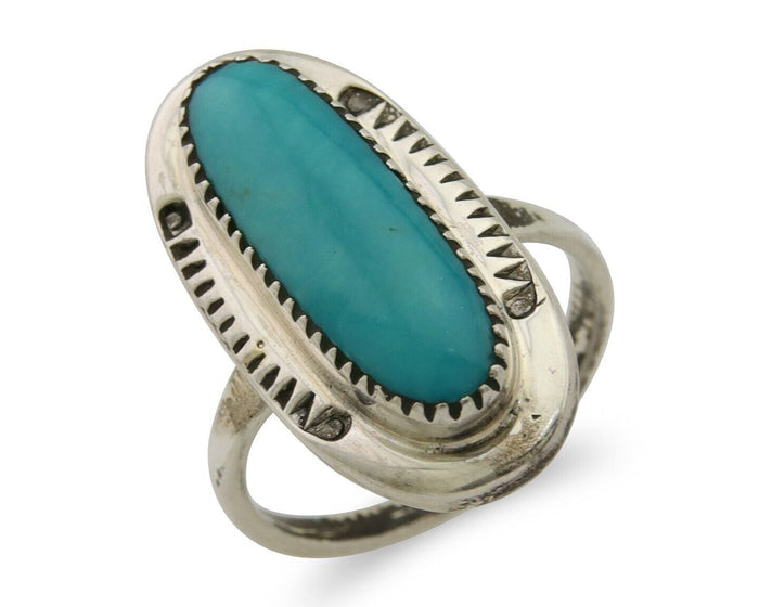 Navajo Ring 925 Silver Blue Turquoise Artist Signed SE C.80's