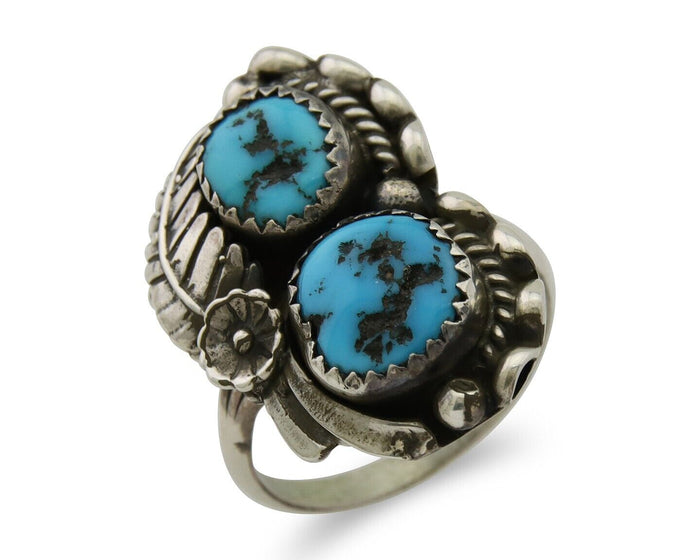 Navajo Ring 925 Silver Blue Turquoise Artist Signed SE C.80's