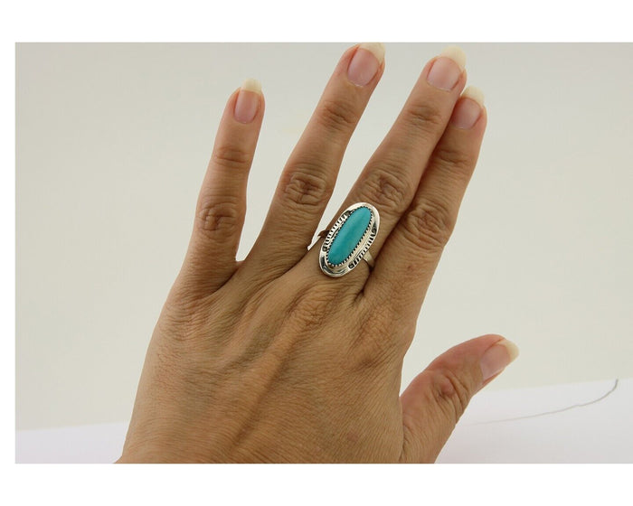 Navajo Ring 925 Silver Blue Turquoise Artist Signed SE C.80's