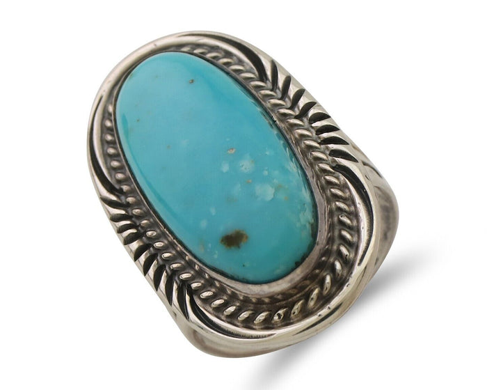 Navajo Ring 925 Silver Blue Turquoise Artist Signed William Denetdale C.80's