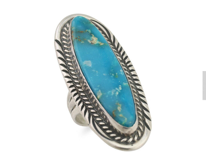 Navajo Ring 925 Silver Blue Turquoise Artist Signed William Denetdale C.80's