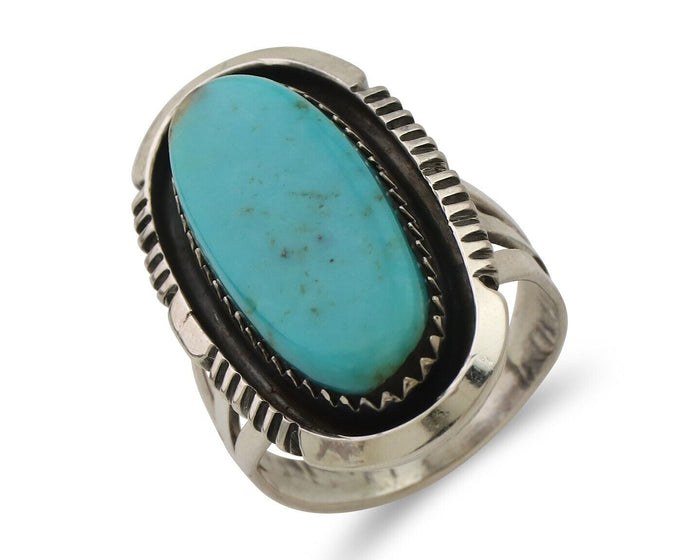 Navajo Ring 925 Silver Blue Turquoise Artist Signed William Denetdale C.80's