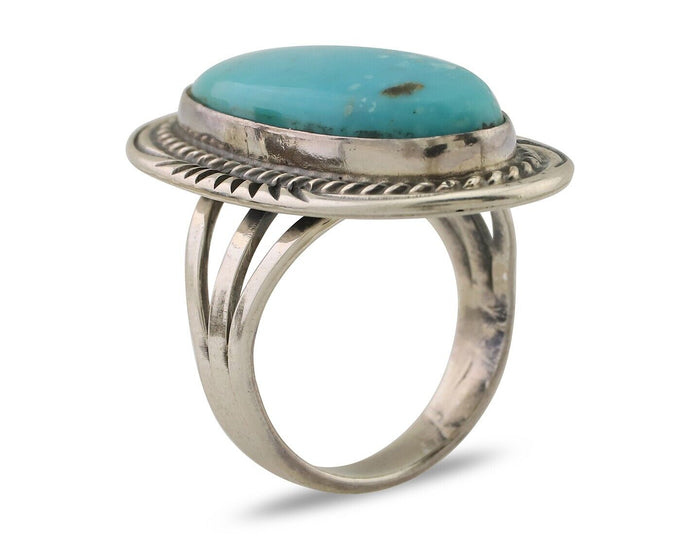 Navajo Ring 925 Silver Blue Turquoise Artist Signed William Denetdale C.80's