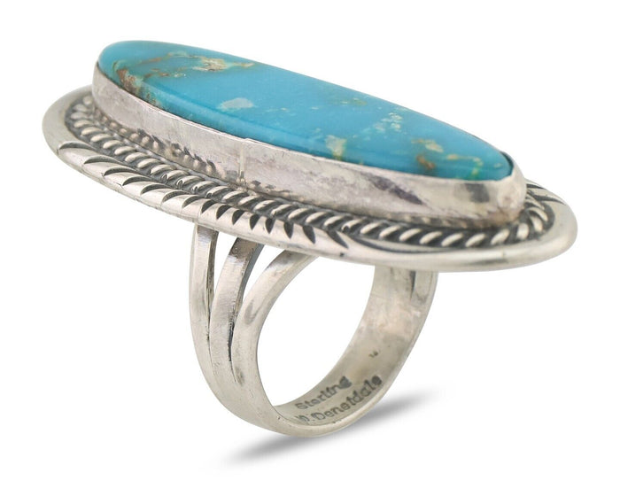 Navajo Ring 925 Silver Blue Turquoise Artist Signed William Denetdale C.80's