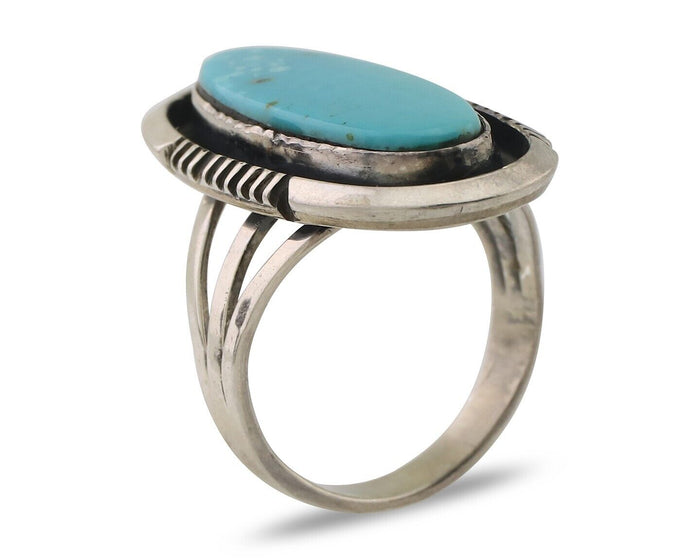 Navajo Ring 925 Silver Blue Turquoise Artist Signed William Denetdale C.80's
