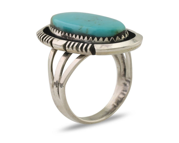 Navajo Ring 925 Silver Blue Turquoise Artist Signed William Denetdale C.80's