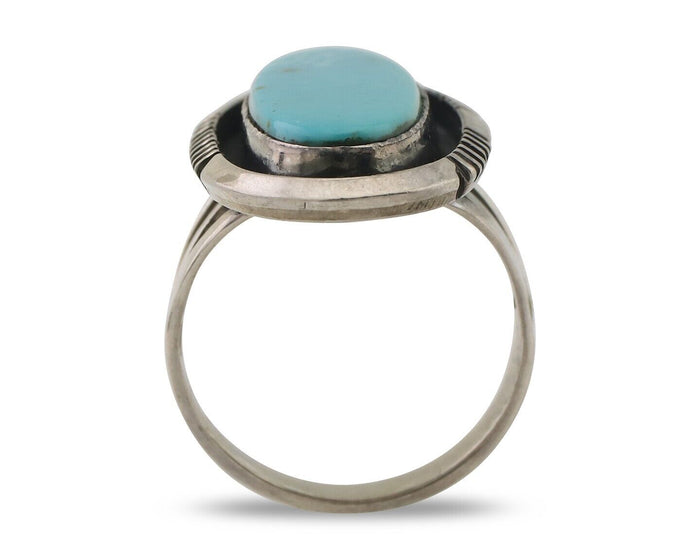 Navajo Ring 925 Silver Blue Turquoise Artist Signed William Denetdale C.80's