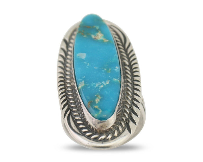 Navajo Ring 925 Silver Blue Turquoise Artist Signed William Denetdale C.80's