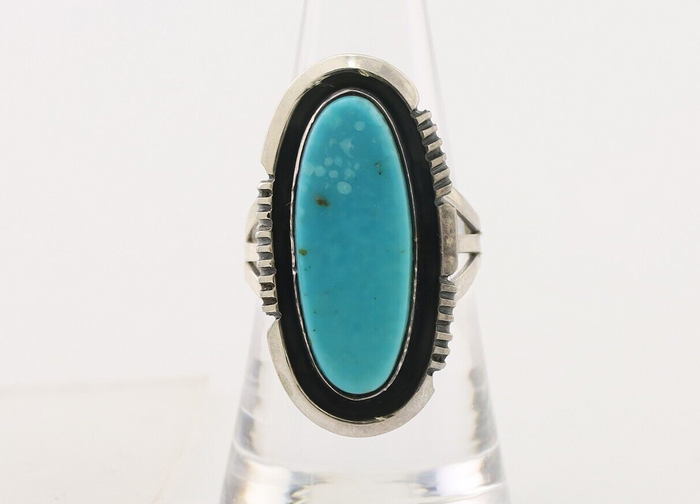 Navajo Ring 925 Silver Blue Turquoise Artist Signed William Denetdale C.80's