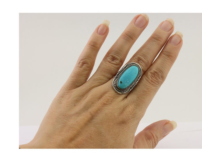Navajo Ring 925 Silver Blue Turquoise Artist Signed William Denetdale C.80's