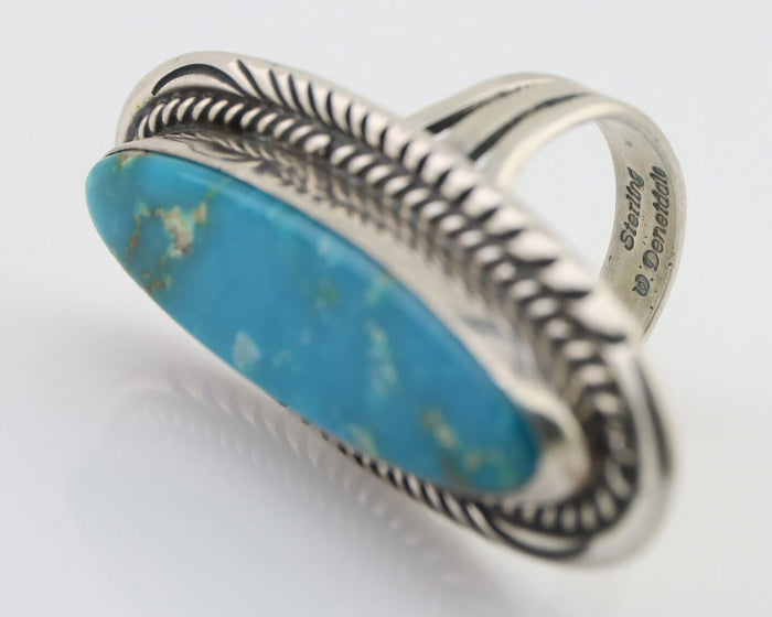 Navajo Ring 925 Silver Blue Turquoise Artist Signed William Denetdale C.80's