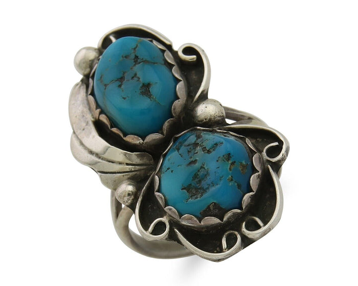 Navajo Ring 925 Silver Blue Turquoise Artist Signed Zazzie C.80's