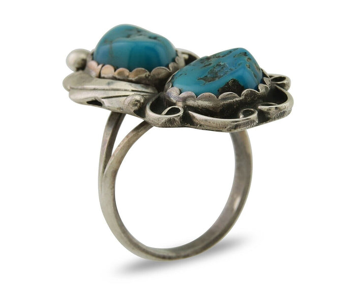 Navajo Ring 925 Silver Blue Turquoise Artist Signed Zazzie C.80's
