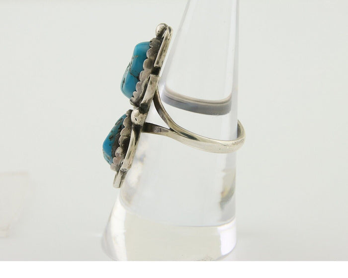 Navajo Ring 925 Silver Blue Turquoise Artist Signed Zazzie C.80's