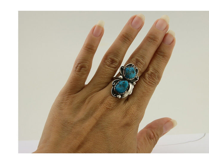 Navajo Ring 925 Silver Blue Turquoise Artist Signed Zazzie C.80's