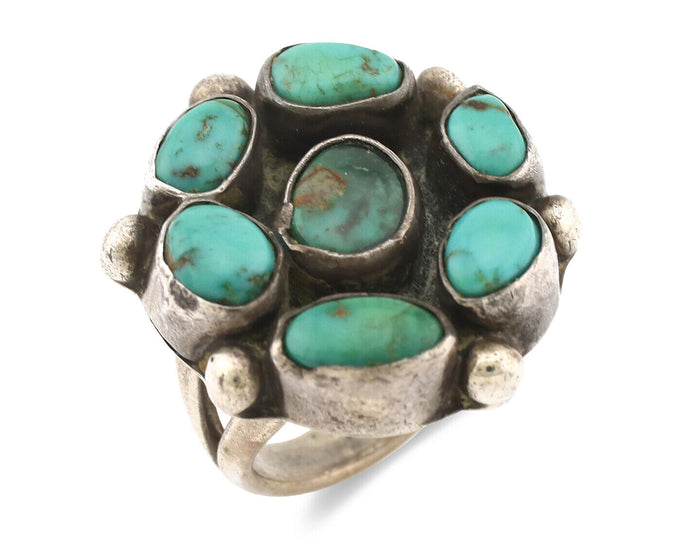 Navajo Ring .925 Silver Blue Turquoise Native American Artist C.1980's