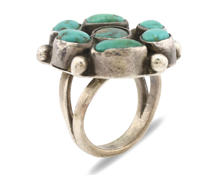 Navajo Ring .925 Silver Blue Turquoise Native American Artist C.1980's