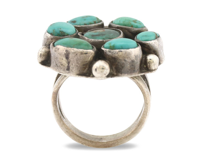 Navajo Ring .925 Silver Blue Turquoise Native American Artist C.1980's