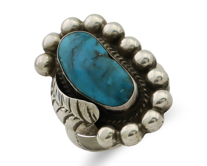 Navajo Ring 925 Silver Blue Turquoise Native American Artist C.80's