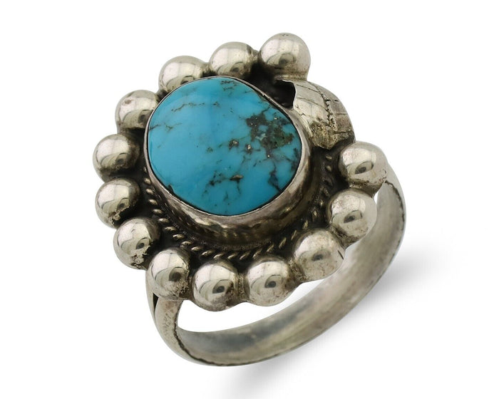 Navajo Ring 925 Silver Blue Turquoise Native American Artist C.80's