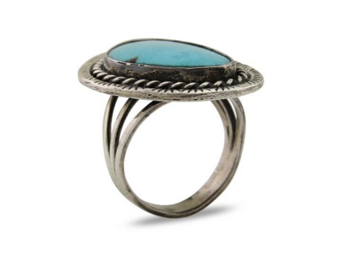 Navajo Ring 925 Silver Blue Turquoise Native American Artist C.80's