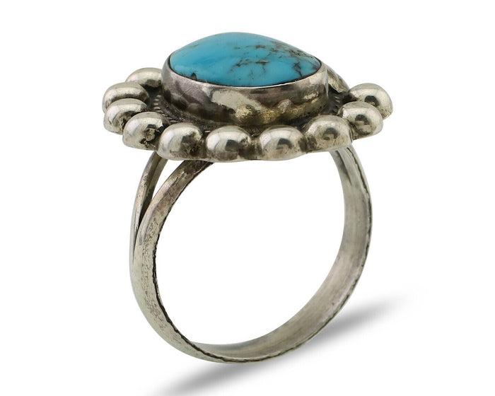Navajo Ring 925 Silver Blue Turquoise Native American Artist C.80's
