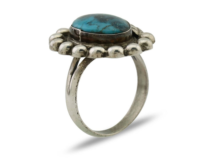 Navajo Ring 925 Silver Blue Turquoise Native American Artist C.80's