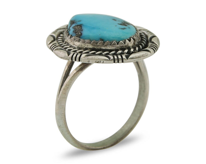 Navajo Ring 925 Silver Blue Turquoise Native American Artist C.80's