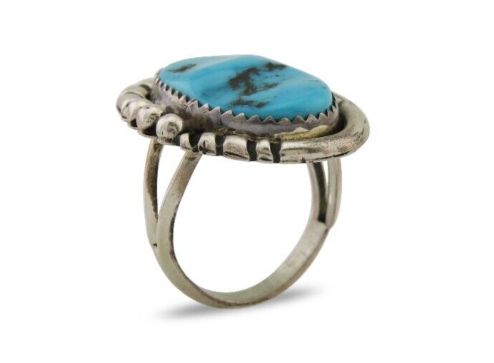 Navajo Ring 925 Silver Blue Turquoise Native American Artist C.80's