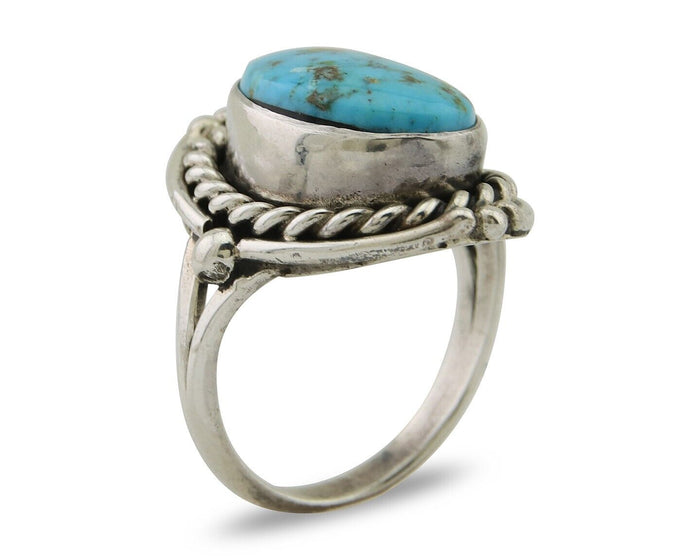 Navajo Ring 925 Silver Blue Turquoise Native American Artist C.80's