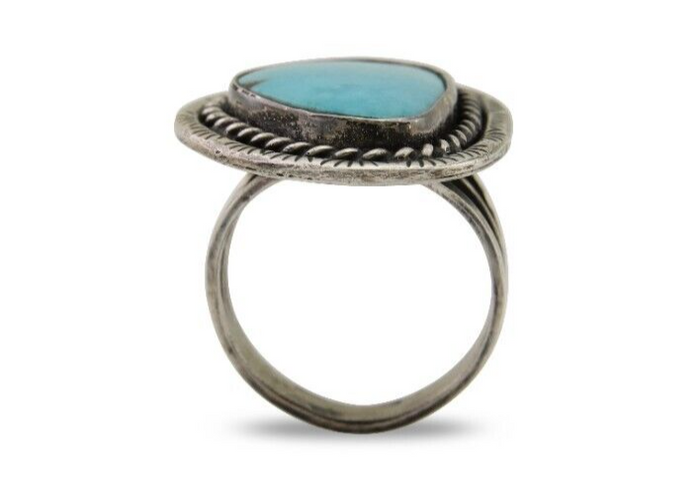 Navajo Ring 925 Silver Blue Turquoise Native American Artist C.80's