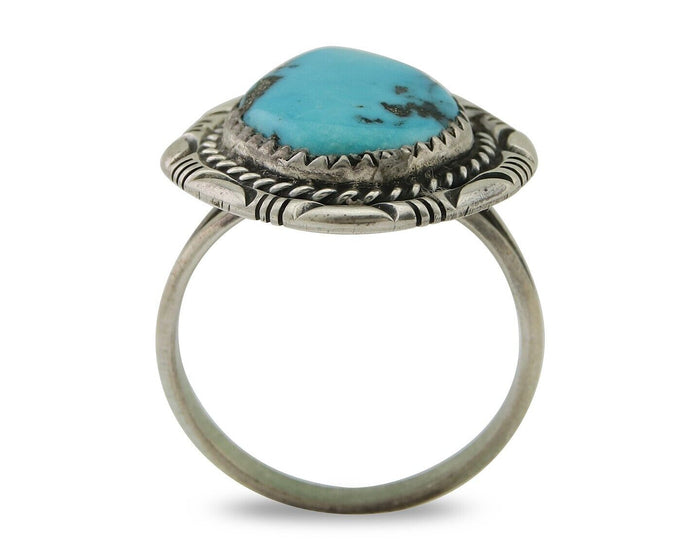 Navajo Ring 925 Silver Blue Turquoise Native American Artist C.80's