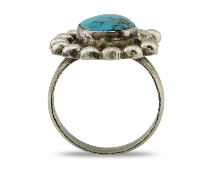Navajo Ring 925 Silver Blue Turquoise Native American Artist C.80's