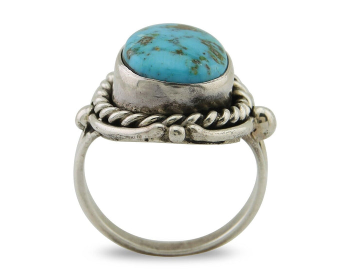Navajo Ring 925 Silver Blue Turquoise Native American Artist C.80's