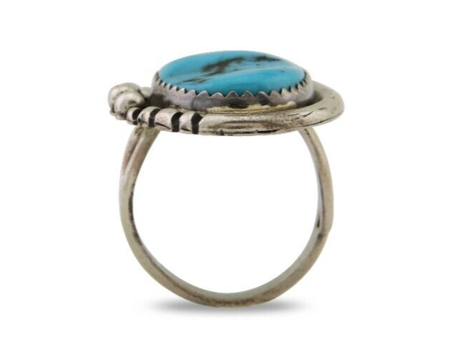 Navajo Ring 925 Silver Blue Turquoise Native American Artist C.80's