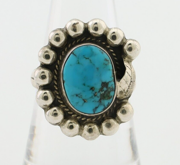 Navajo Ring 925 Silver Blue Turquoise Native American Artist C.80's