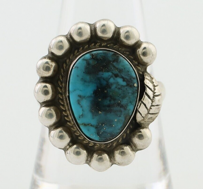 Navajo Ring 925 Silver Blue Turquoise Native American Artist C.80's
