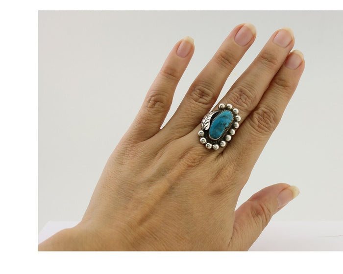 Navajo Ring 925 Silver Blue Turquoise Native American Artist C.80's