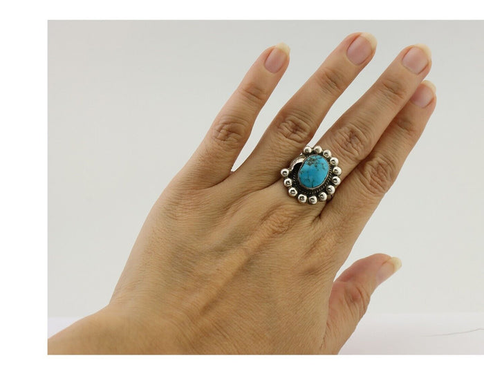 Navajo Ring 925 Silver Blue Turquoise Native American Artist C.80's