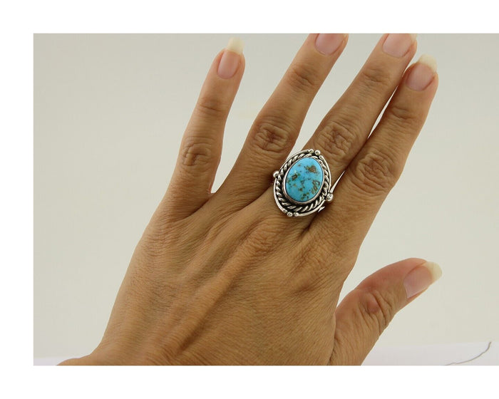 Navajo Ring 925 Silver Blue Turquoise Native American Artist C.80's