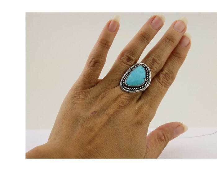 Navajo Ring 925 Silver Blue Turquoise Native American Artist C.80's