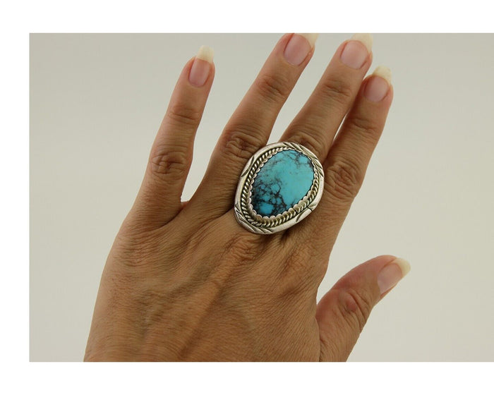 Navajo Ring 925 Silver Blue Turquoise Native American Artist C.80's