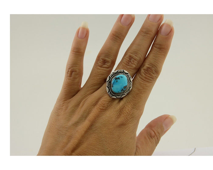 Navajo Ring 925 Silver Blue Turquoise Native American Artist C.80's