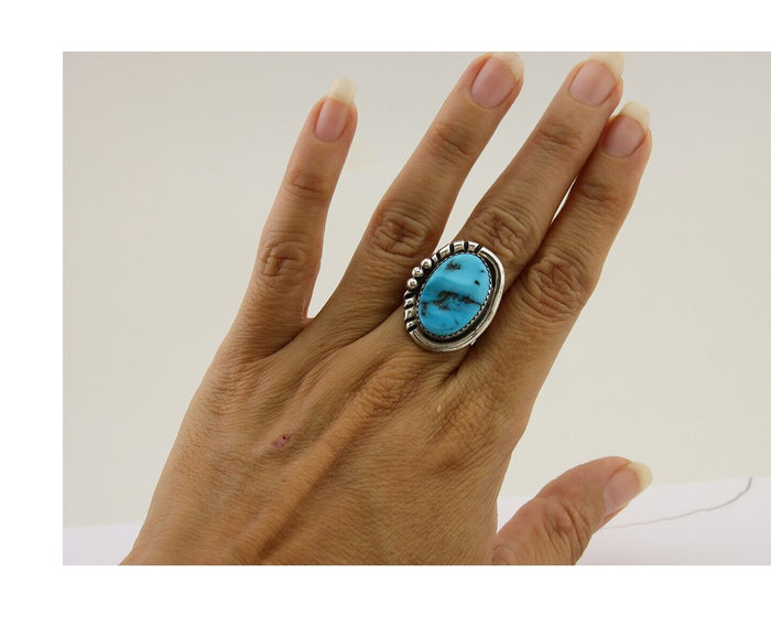 Navajo Ring 925 Silver Blue Turquoise Native American Artist C.80's